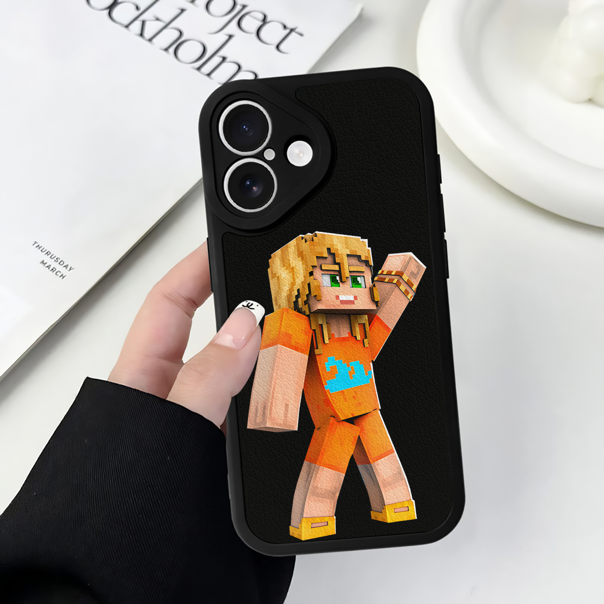 （画像用） マインクラフト ブロックの世界 Minecraft MC Block world 【iPhone 16シリーズ対応】シリコンスマホケース（レザー調） 材質：シリコン
